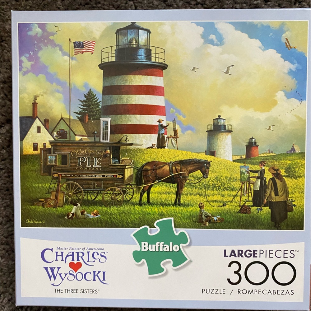 Buffalo David Bitton Lighthouse Puzzle with Red and Blue Accents